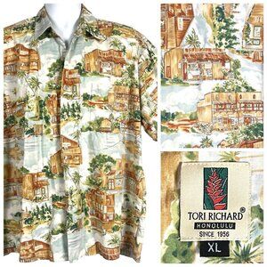 Tori Richard Haleiwa Old Town Vtg Mens Hawaiian Shirt size XL North Shore